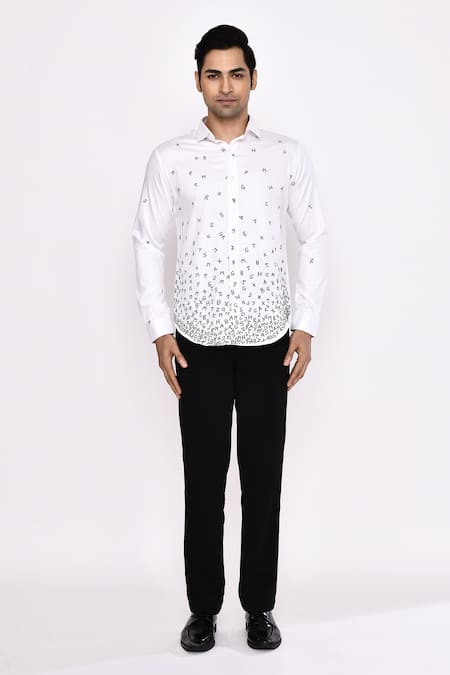 Shop_Aryavir Malhotra_White Cotton Printed Blend Shirt _Online_at_Aza_Fashions