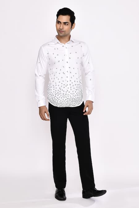 Aryavir Malhotra Printed White Cotton Blend Shirt 