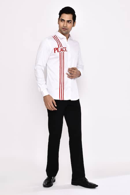 Aryavir Malhotra Printed White Cotton Blend Shirt 