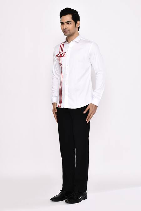Aryavir Malhotra_White Cotton Printed Blend Shirt _Online_at_Aza_Fashions