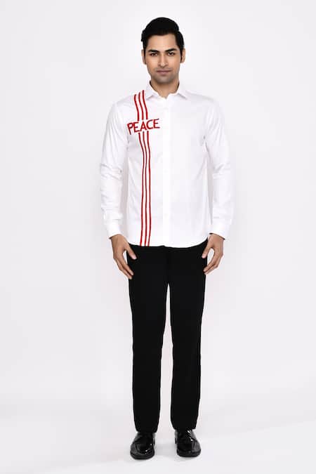 Shop_Aryavir Malhotra_White Cotton Printed Blend Shirt _Online_at_Aza_Fashions