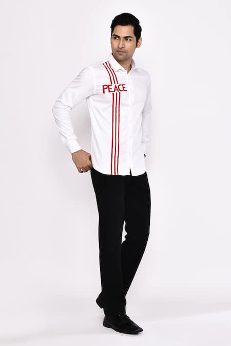 Aryavir Malhotra_White Cotton Printed Blend Shirt _at_Aza_Fashions