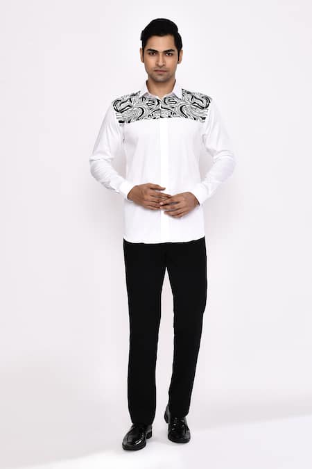 Aryavir Malhotra_White Cotton Printed Blend Shirt _Online_at_Aza_Fashions