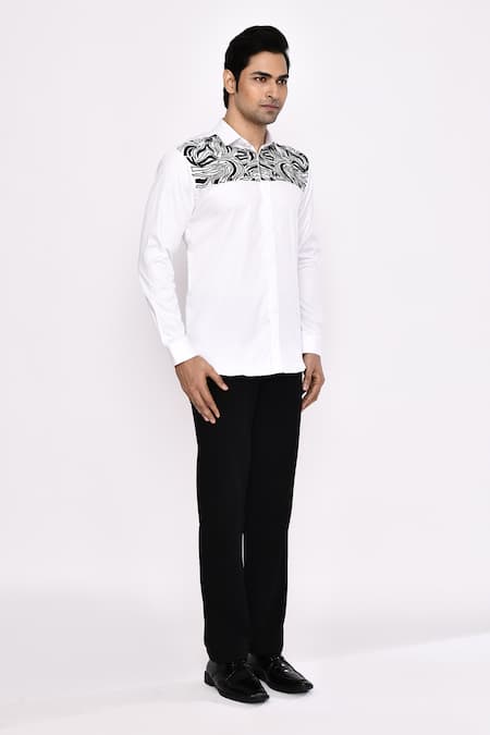Buy_Aryavir Malhotra_White Cotton Printed Blend Shirt _Online_at_Aza_Fashions