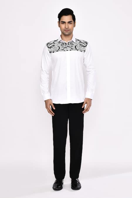 Shop_Aryavir Malhotra_White Cotton Printed Blend Shirt _Online_at_Aza_Fashions