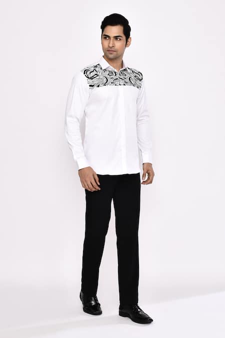 Aryavir Malhotra_White Cotton Printed Blend Shirt _at_Aza_Fashions