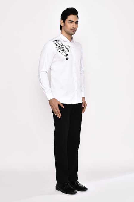 Aryavir Malhotra_White Cotton Printed Blend Shirt _Online_at_Aza_Fashions