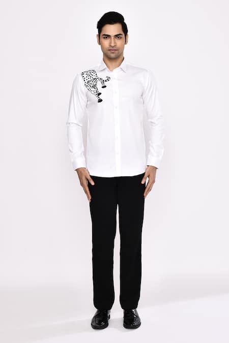 Buy_Aryavir Malhotra_White Cotton Printed Blend Shirt _Online_at_Aza_Fashions