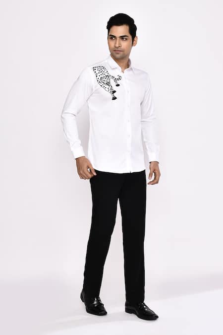 Shop_Aryavir Malhotra_White Cotton Printed Blend Shirt _Online_at_Aza_Fashions