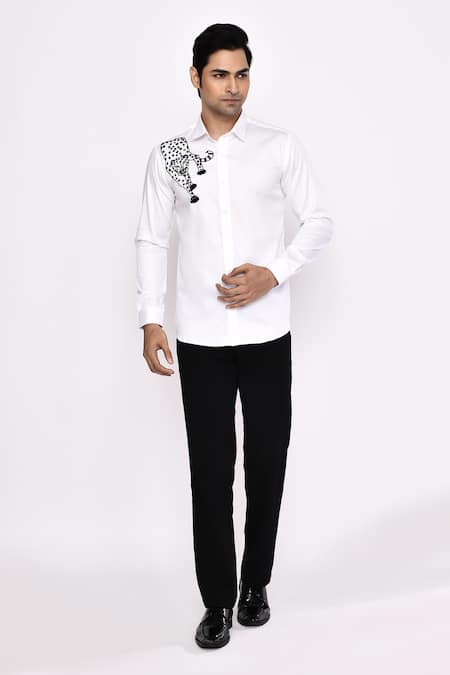 Aryavir Malhotra_White Cotton Printed Blend Shirt _at_Aza_Fashions