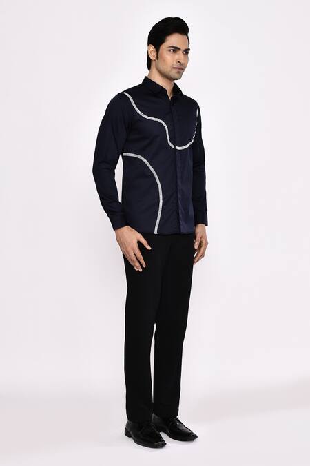 Aryavir Malhotra_Black Cotton Printed Blend Shirt _Online_at_Aza_Fashions