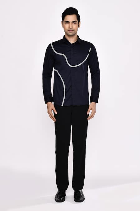 Buy_Aryavir Malhotra_Black Cotton Printed Blend Shirt _Online_at_Aza_Fashions