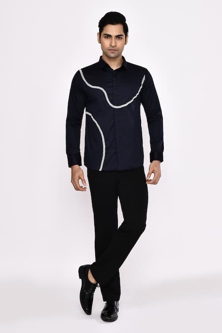 Shop_Aryavir Malhotra_Black Cotton Printed Blend Shirt _Online_at_Aza_Fashions