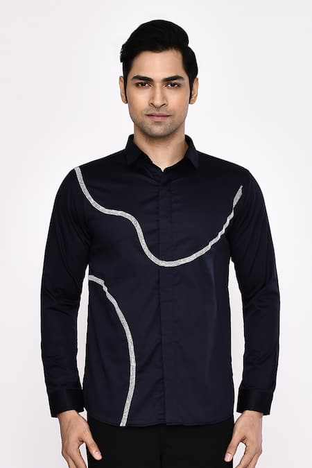 Aryavir Malhotra Black Printed Cotton Blend Shirt 