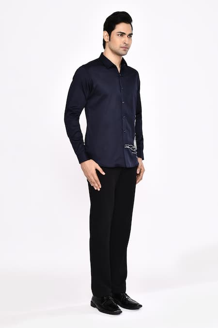 Aryavir Malhotra_Black Cotton Printed Blend Shirt _Online_at_Aza_Fashions