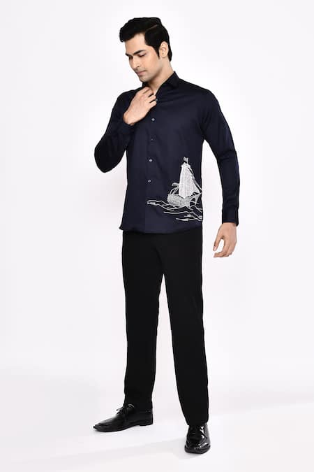 Aryavir Malhotra_Black Cotton Printed Blend Shirt _at_Aza_Fashions