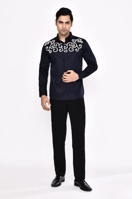 Aryavir Malhotra_Black Cotton Printed Blend Shirt _Online_at_Aza_Fashions