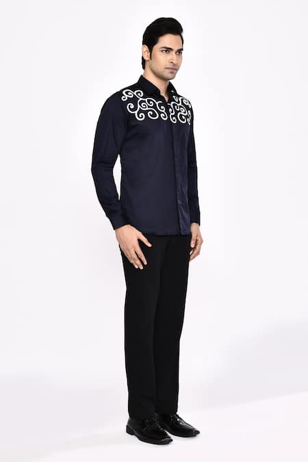 Buy_Aryavir Malhotra_Black Cotton Printed Blend Shirt _Online_at_Aza_Fashions