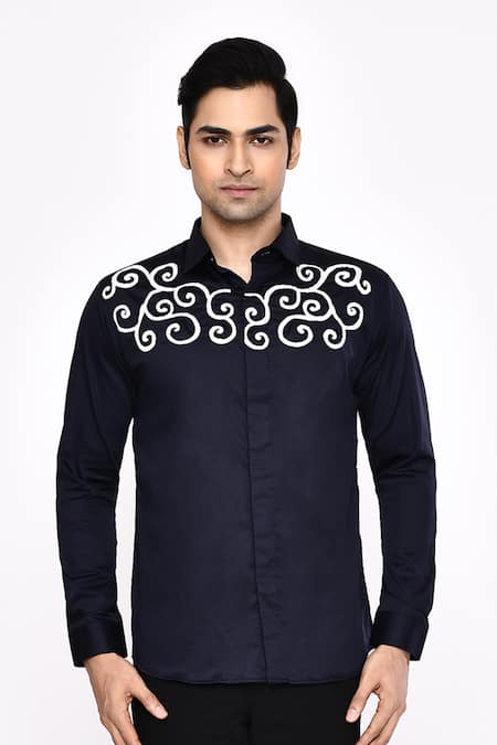 Aryavir Malhotra Black Printed Cotton Blend Shirt 