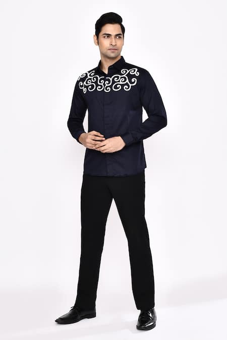 Aryavir Malhotra_Black Cotton Printed Blend Shirt _at_Aza_Fashions