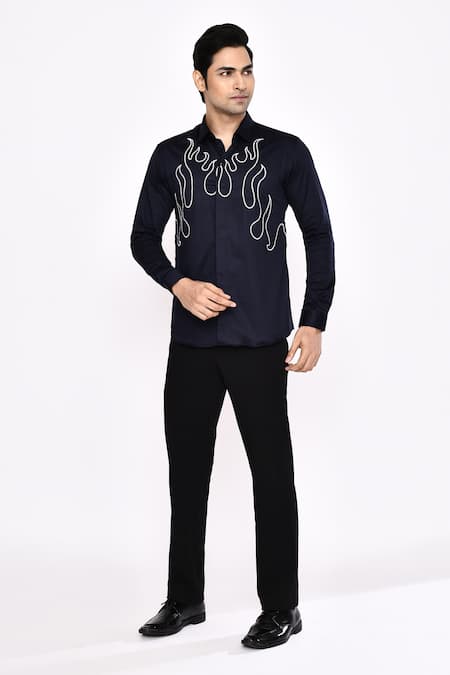 Buy_Aryavir Malhotra_Black Cotton Printed Blend Shirt _Online_at_Aza_Fashions