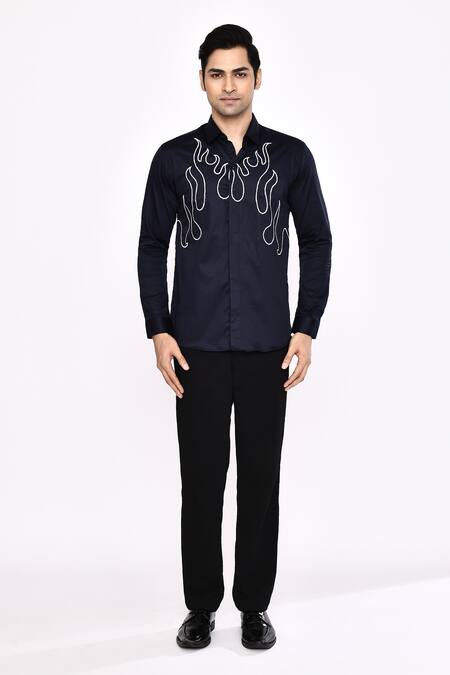 Shop_Aryavir Malhotra_Black Cotton Printed Blend Shirt _Online_at_Aza_Fashions