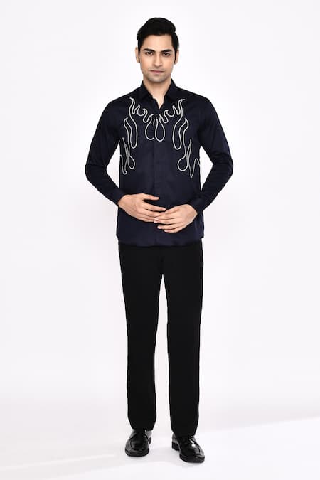 Aryavir Malhotra_Black Cotton Printed Blend Shirt _at_Aza_Fashions