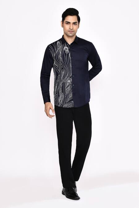 Aryavir Malhotra_Black Cotton Printed Blend Shirt _Online_at_Aza_Fashions