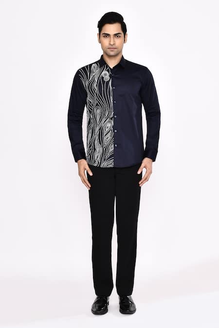 Buy_Aryavir Malhotra_Black Cotton Printed Blend Shirt _Online_at_Aza_Fashions