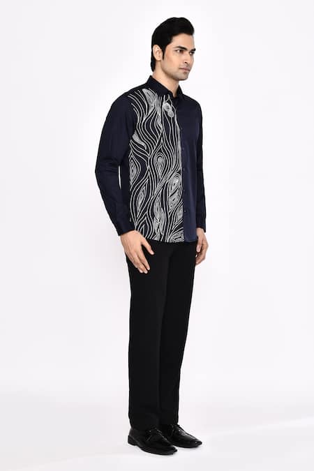 Shop_Aryavir Malhotra_Black Cotton Printed Blend Shirt _Online_at_Aza_Fashions