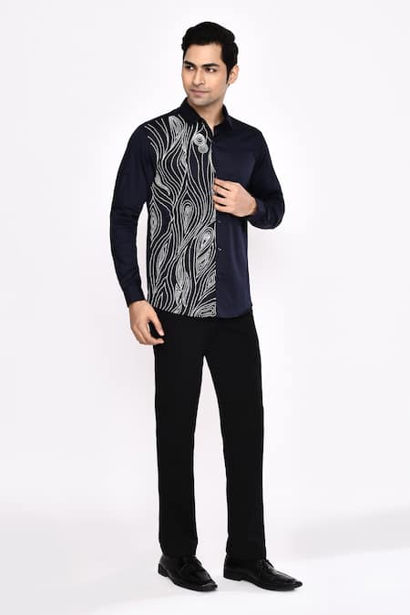 Aryavir Malhotra_Black Cotton Printed Blend Shirt _at_Aza_Fashions