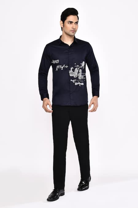 Aryavir Malhotra_Black Cotton Printed Blend Shirt _Online_at_Aza_Fashions