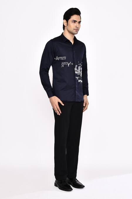 Aryavir Malhotra_Black Cotton Printed Blend Shirt _at_Aza_Fashions