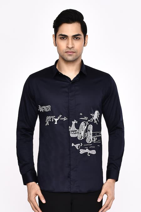 Aryavir Malhotra Printed Black Cotton Blend Shirt 