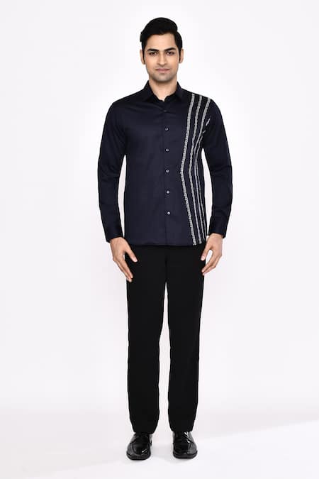 Buy_Aryavir Malhotra_Black Cotton Printed Blend Shirt _Online_at_Aza_Fashions