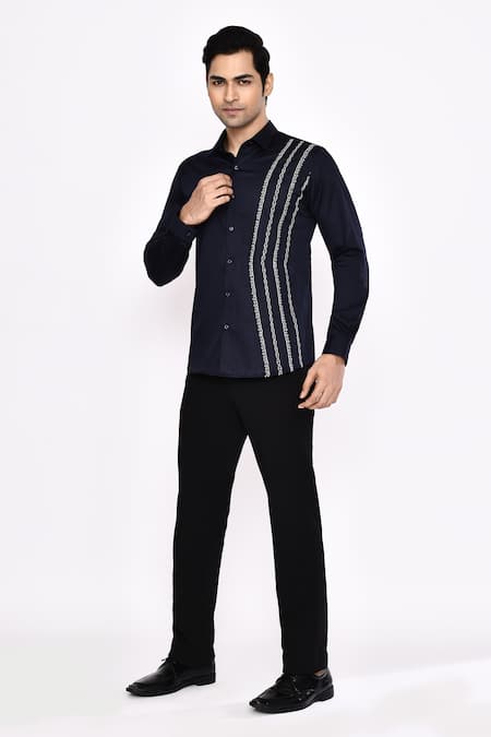 Shop_Aryavir Malhotra_Black Cotton Printed Blend Shirt _Online_at_Aza_Fashions