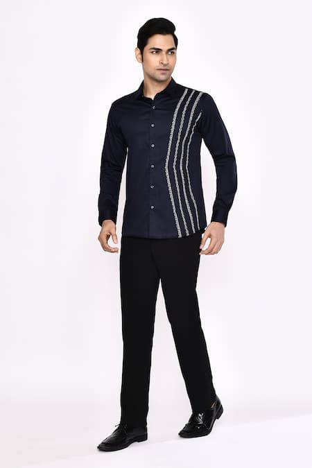 Aryavir Malhotra_Black Cotton Printed Blend Shirt _at_Aza_Fashions