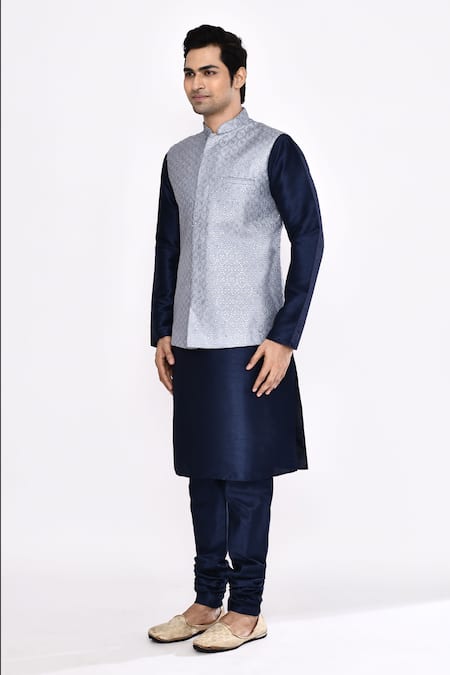 Shop Arihant Rai Sinha Blue Silk Dark Blend Churidar Shop_Arihant Rai Sinha_Blue Silk Dark Blend Churidar
