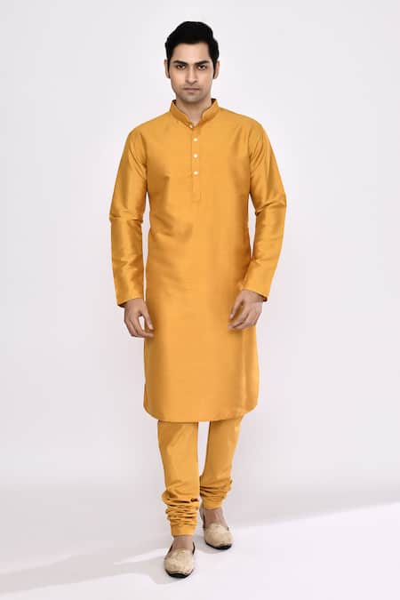 Arihant Rai Sinha_Yellow Silk Blend Churidar _Online_at_Aza_Fashions