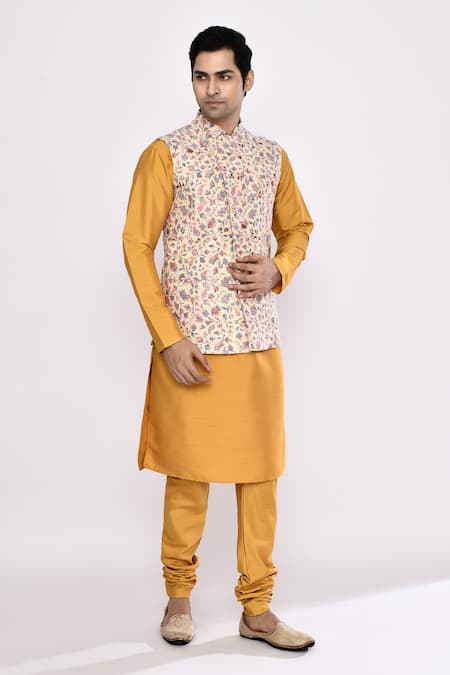 Shop_Arihant Rai Sinha_Yellow Silk Blend Churidar _Online_at_Aza_Fashions