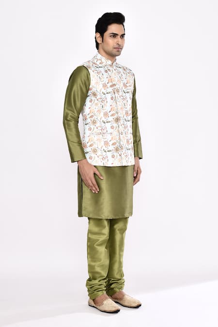 Buy_Arihant Rai Sinha_Green Silk Blend Churidar _Online_at_Aza_Fashions