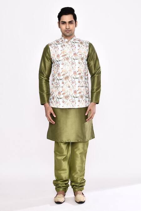 Shop_Arihant Rai Sinha_Green Silk Blend Churidar _Online_at_Aza_Fashions