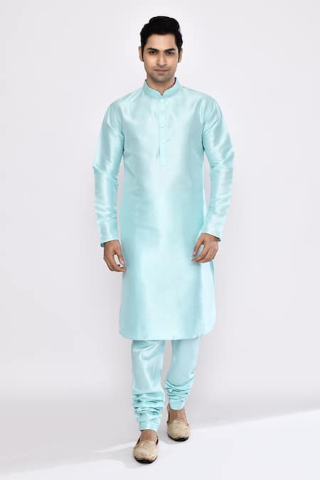 Buy_Arihant Rai Sinha_Blue Silk Turquoise Blend Churidar _Online_at_Aza_Fashions