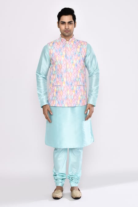 Arihant Rai Sinha_Blue Silk Turquoise Blend Churidar _at_Aza_Fashions