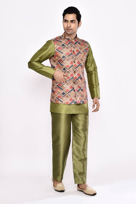 Buy_Arihant Rai Sinha_Green Silk Blend Pyjama _Online_at_Aza_Fashions