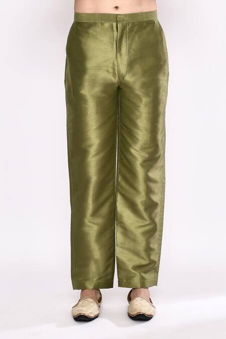 Shop_Arihant Rai Sinha_Green Silk Blend Pyjama _Online_at_Aza_Fashions