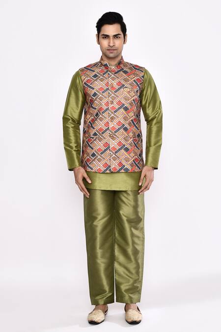 Arihant Rai Sinha_Green Silk Blend Pyjama _at_Aza_Fashions