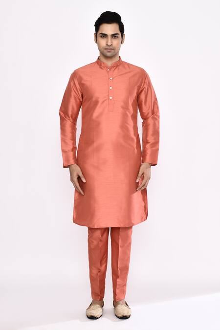 Arihant Rai Sinha_Peach Silk Blend Pyjama _Online_at_Aza_Fashions