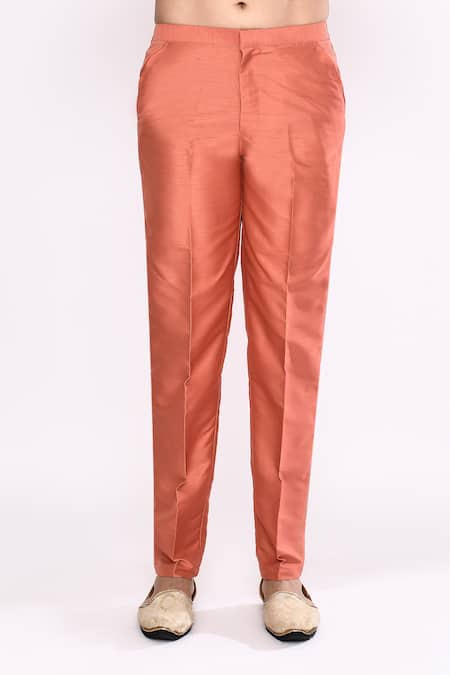 Shop_Arihant Rai Sinha_Peach Silk Blend Pyjama _Online_at_Aza_Fashions