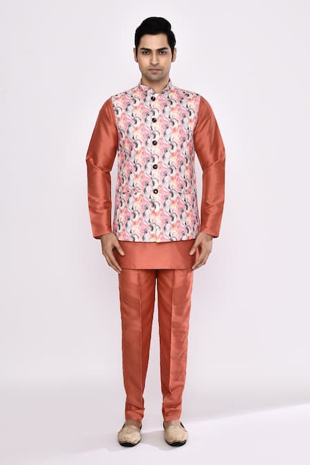 Shop_Arihant Rai Sinha_Peach Silk Blend Pyjama _Online_at_Aza_Fashions